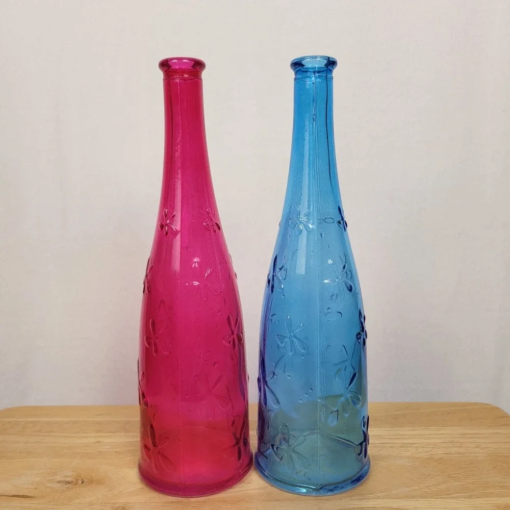 VTG 90s IKEA Emma Dafnas Marilyn Glass Bottle Vases Set‎ of 2 Pink Blue Retired